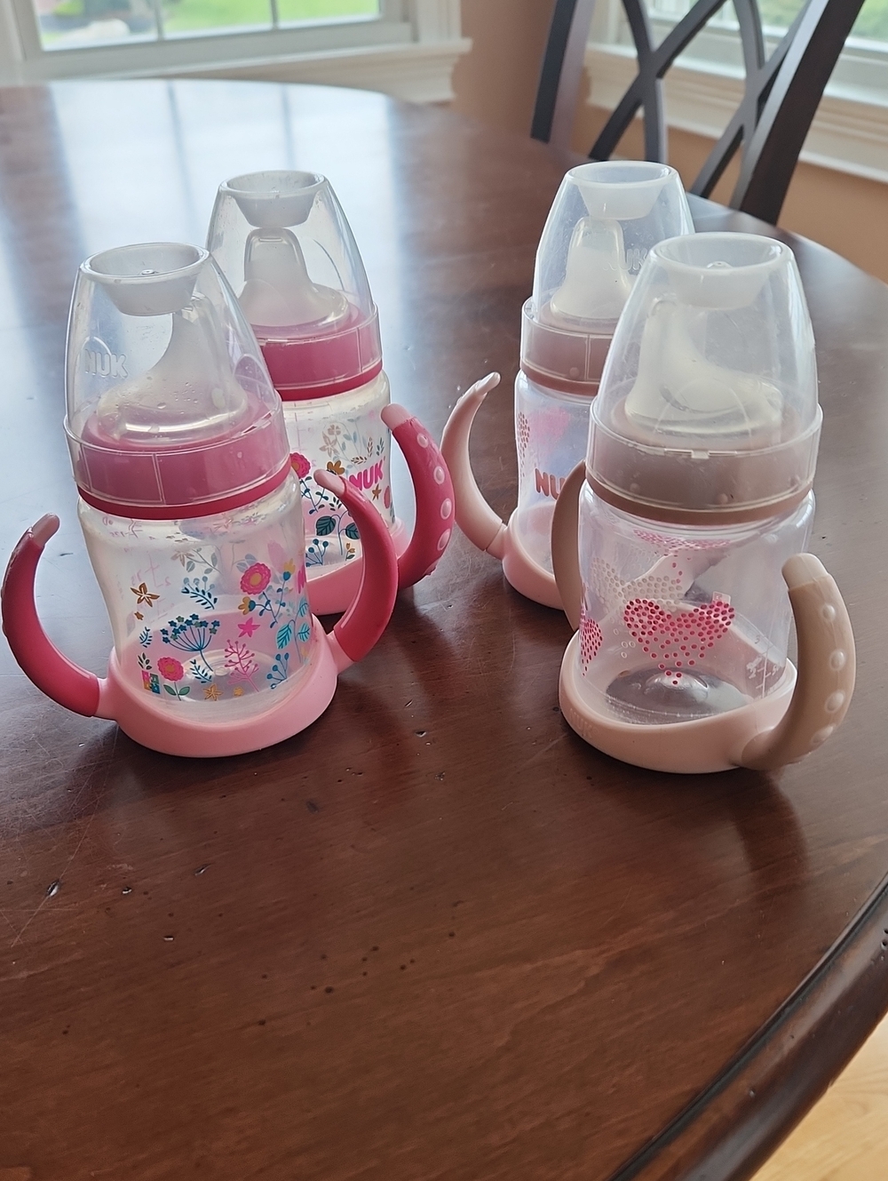 Pink & Light Pink Baby Training Bottles with Handles - Set of 4